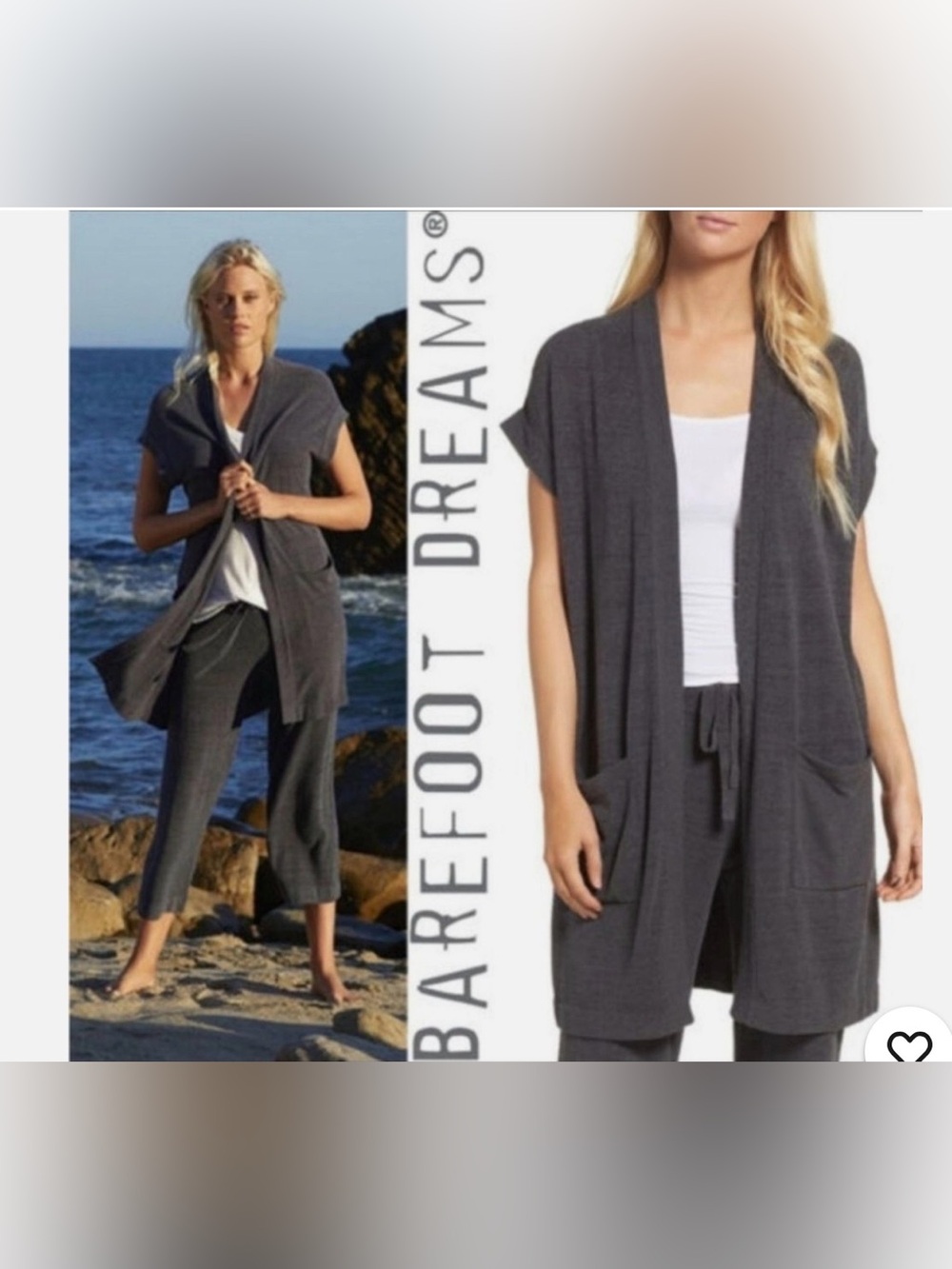 Barefoot Dreams Cozychic Ultra Light Knit Sleeveless Cardigan